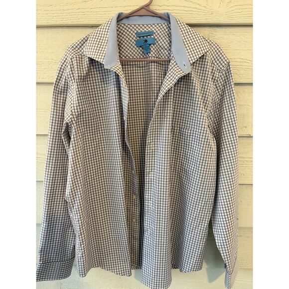 Egara Preppy Non-Iron Slim Fit Blue Plaid Button Down 100% Cotton Men's XL - Picture 2 of 8